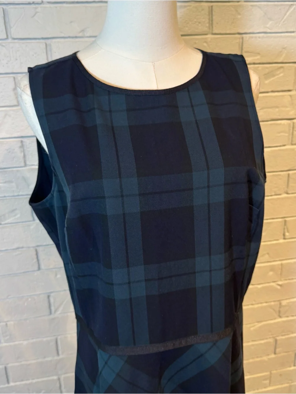 Loft Sleeveless Navy Plaid Dress Womens 12 NWT